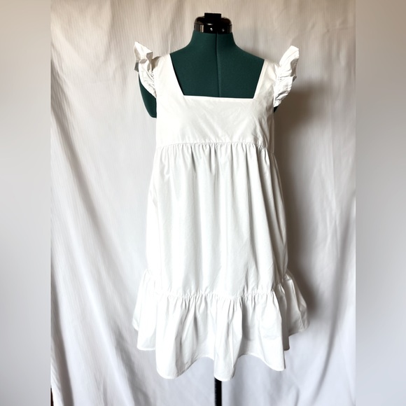 Compania Fantastica White Mini Tiered Poplin Dress with Pockets Size M - Picture 2 of 12